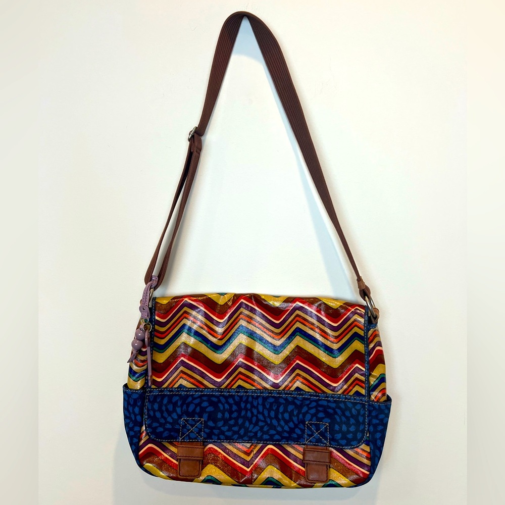 Multicolor Chevron Crossbody Bag - Brown Strap